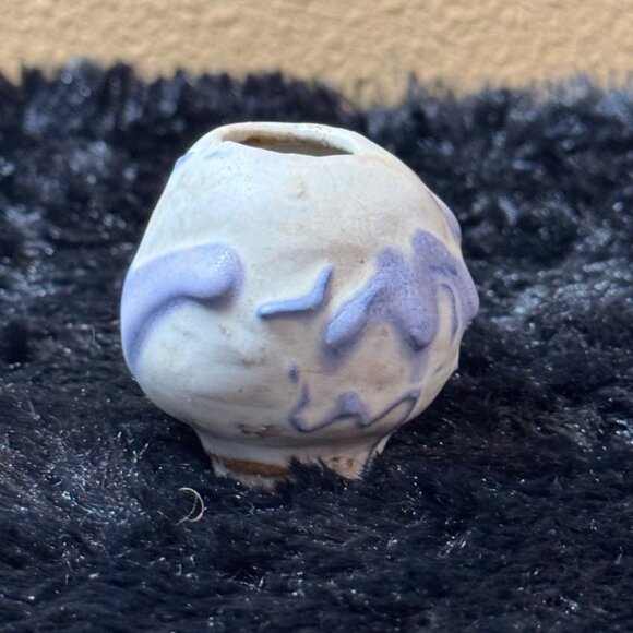 Small Primitive Handcrafted Ceramic Vase With Blue Abstract Design - Picture 1 of 7